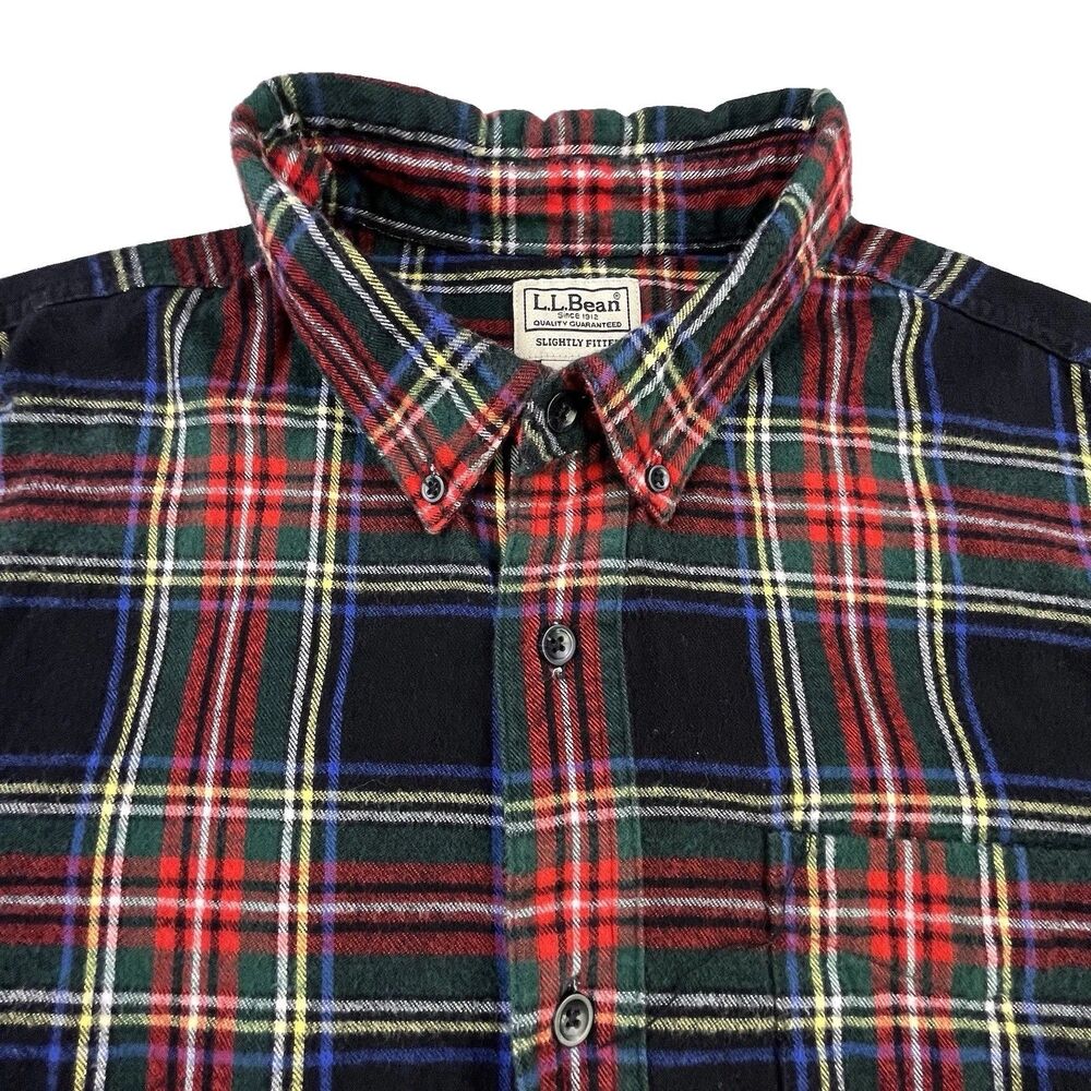 LL Bean Flannel Shirt Mens XL Tartan Plaid Slightly Fitted Button Down Cotton